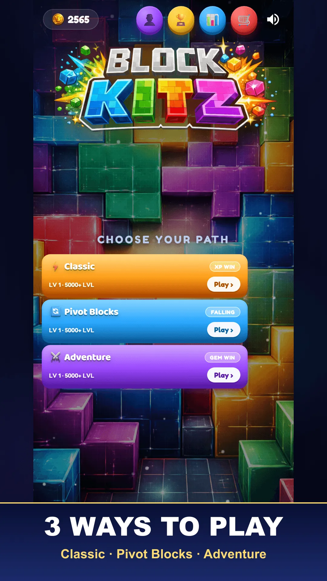 Three game modes in Block Kitz