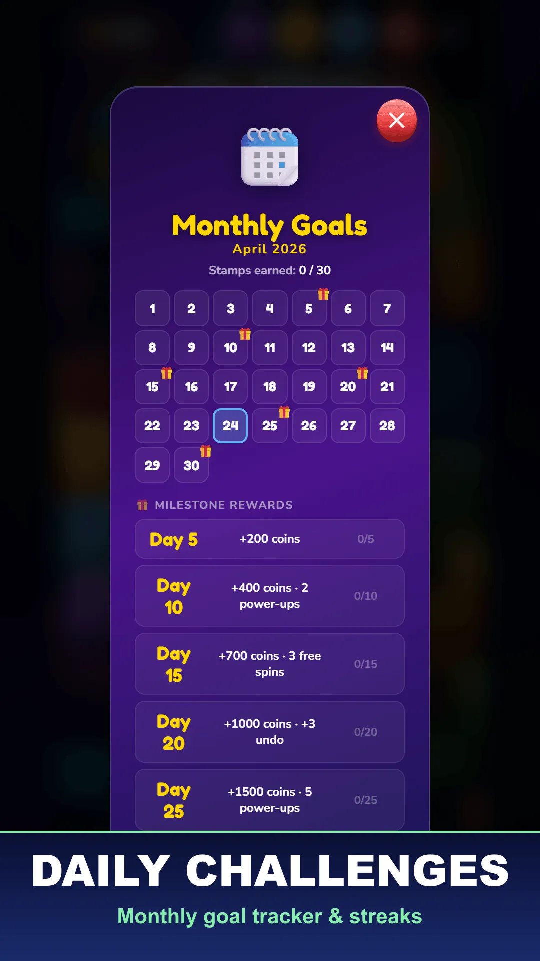 Daily login, tasks & challenges